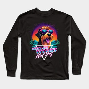 Retro Wave Airdale Terrier Hot Dog Shirt Long Sleeve T-Shirt